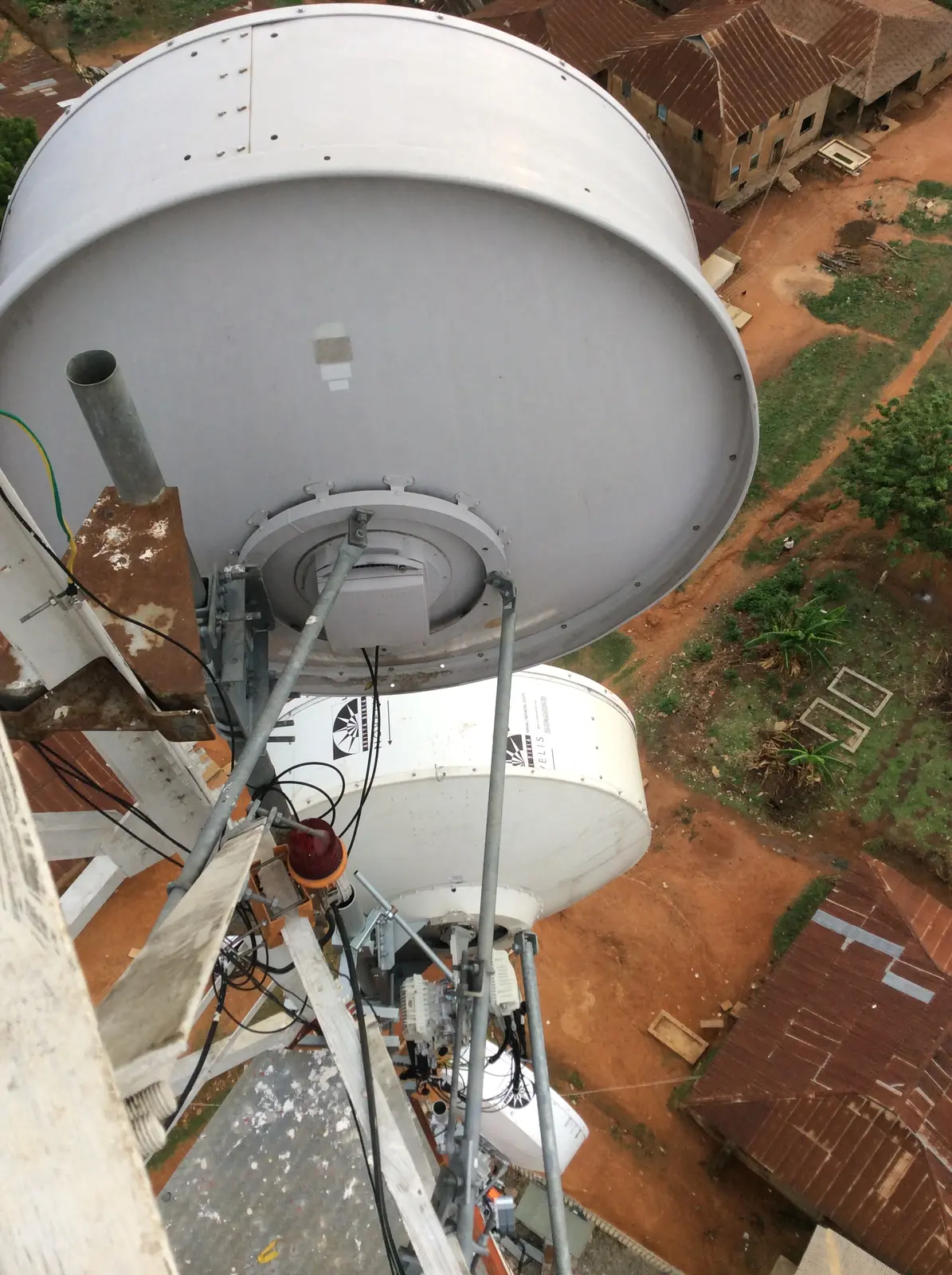VSAT equipment installed on an elevated communications structure