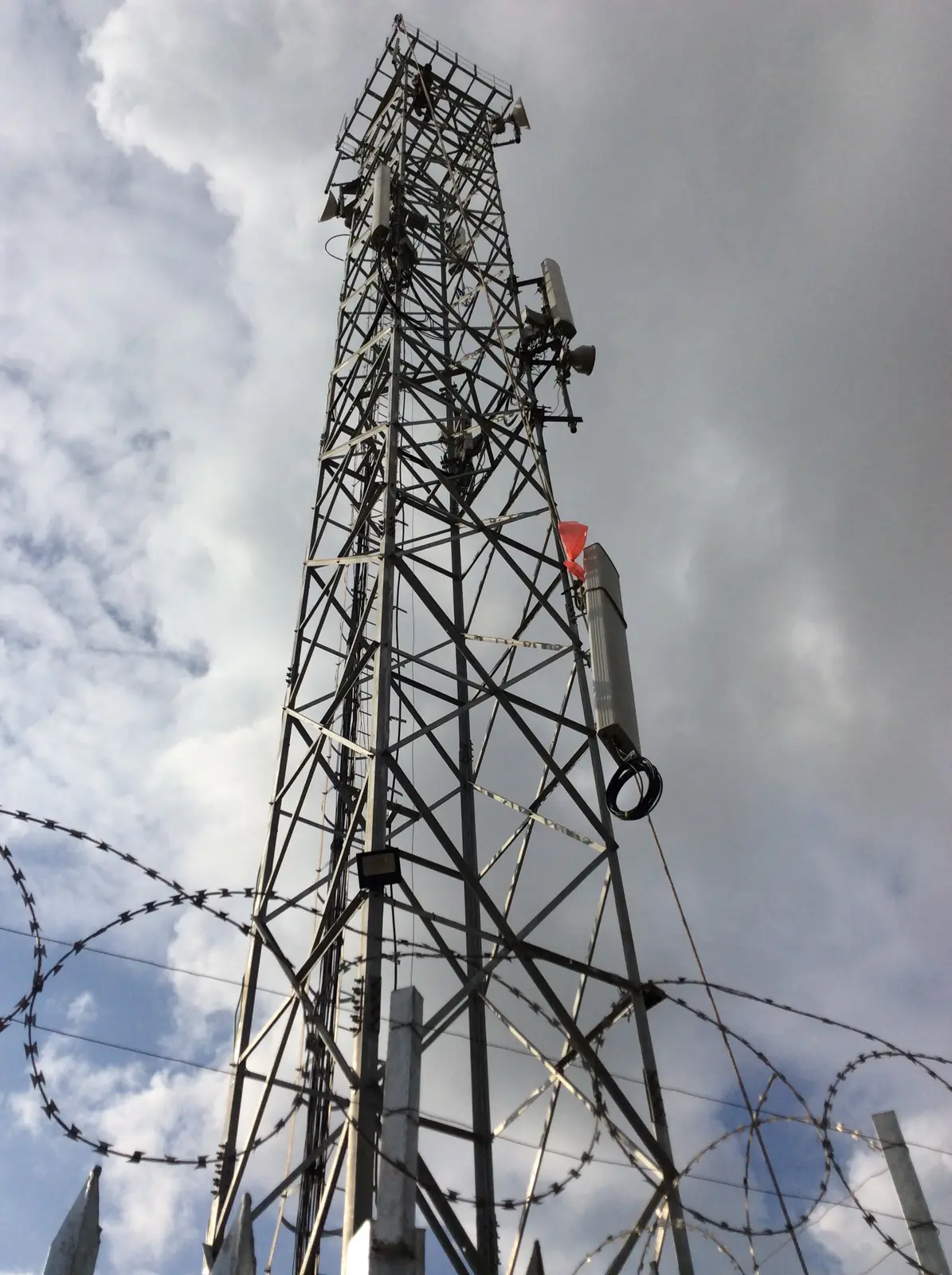 Completed telecommunications antenna installation on a tower